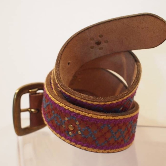 LUCKY BRAND Embroidered Suede Leather Belt sz M main image 4
